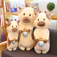 hot funny milk cow holding baby bottle plush toys stuffed kawaii cattle doll soft animal nap pillow creative gift for kids girl