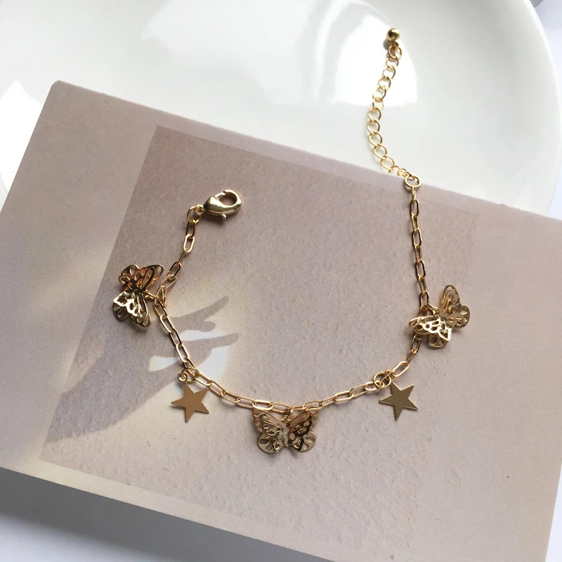 Модный Ювелирный Браслет популярный дизайн звеньевая цепь с бабочкой звездами