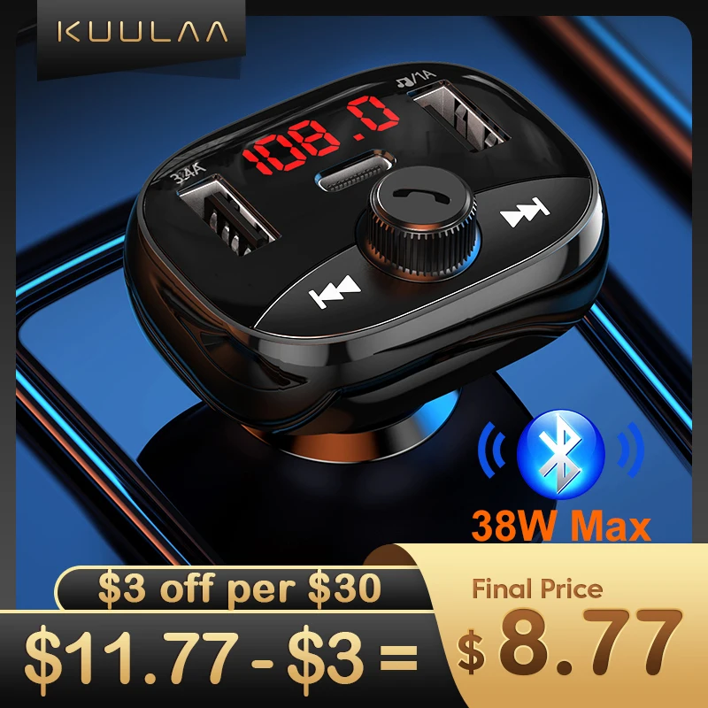 

Автомобильное зарядное устройство KUULAA 38 Вт, FM-передатчик, Bluetooth, автомобильный аудио mp3-плеер, TF-карта, автомобильный комплект QC PD USB, автомоби...
