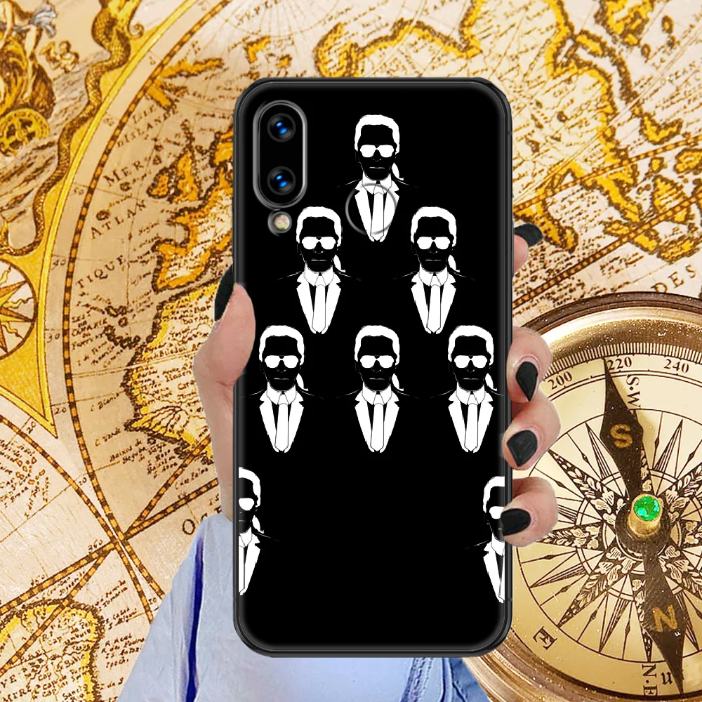 

Famous designer Lagerfelds Phone case For Huawei Honor 6 7 8 9 10 10i 20 A C X Lite Pro Play black silicone shell 3D hoesjes