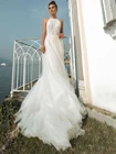 Кружевное свадебное платье с лямкой на шее, с блестками, в стиле бохо, с открытой спиной, для пляжа, принцессы, 2021