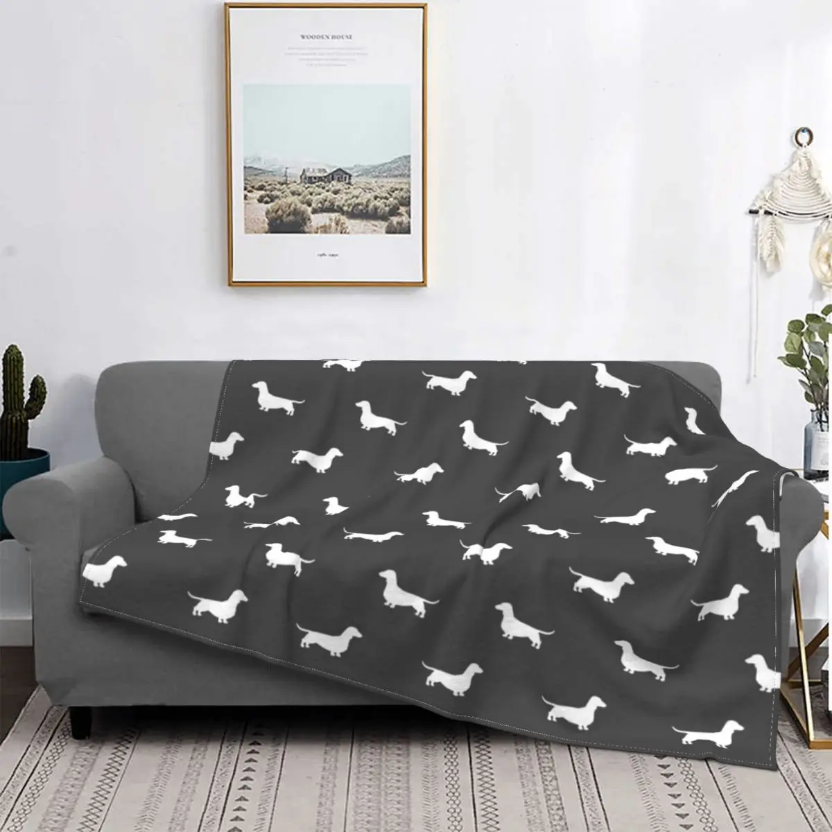 

Dachshund Silhouette(s) Blanket Dog Puppy Pattern Plush Thick Soft Flannel Fleece Throw Blanket For Bedding BedSheet Quilt Couch