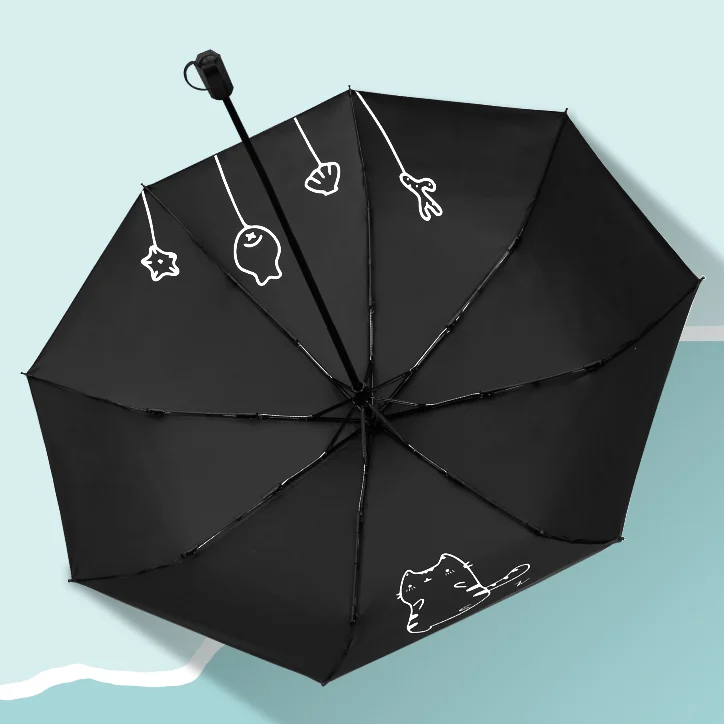 

Креативный черный складной мультяшный водонепроницаемый Карманный Компактный Зонтик для путешествий с защитой от УФ-лучей зонтик от дождя...