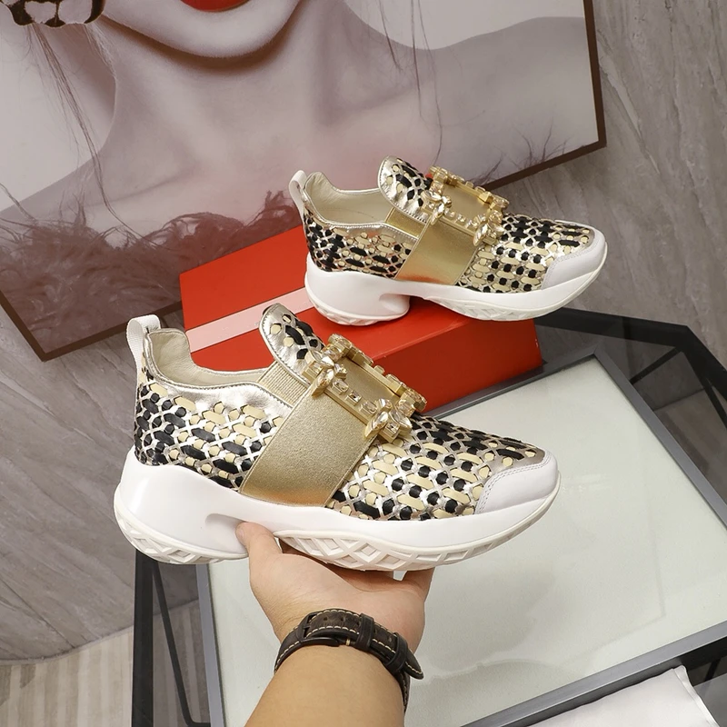 

Luxury Crystal Buckle Decor Women Sneakers Women Vulcanized Shoes High Quality Women Sneakers Slip On Flats Shoes Women Loafers