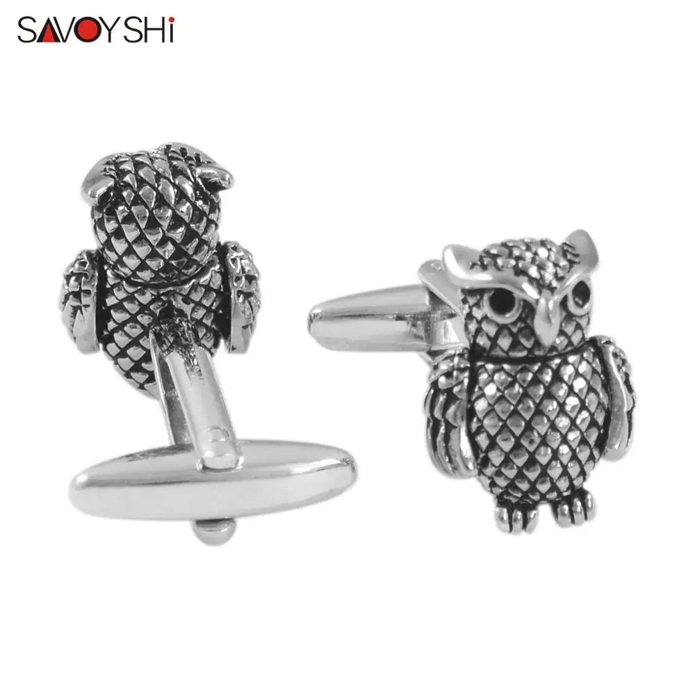 SAVOYSHI Novelty Mens Shirt Cufflink High Quality Brass Cufflinks Black Owl Cuff links Brand Cuff buttons suit cuffs Jewelry