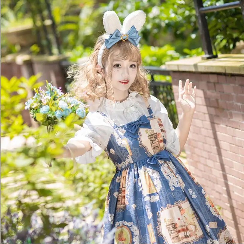 Японский женский Harajuku милое платье jsk платье на подтяжках милое платье с принтом Лолита свежее платье принцессы Kawaii Вечерние платья