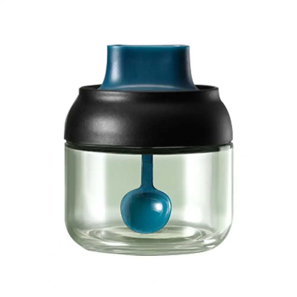 

Hot Sales Spice Jar Sealed Spoon Cover Integrated Design 250ml Glass Seasoning Jar Bottle with Spoon for Kitchen