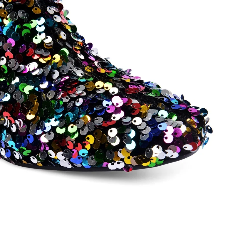 

ZVQ Winter New Fashion Sexy Ankle Boots Outside Mixed Colors High Heels Square Toe Bling Women Shoes Drop Shipping Size 33-45