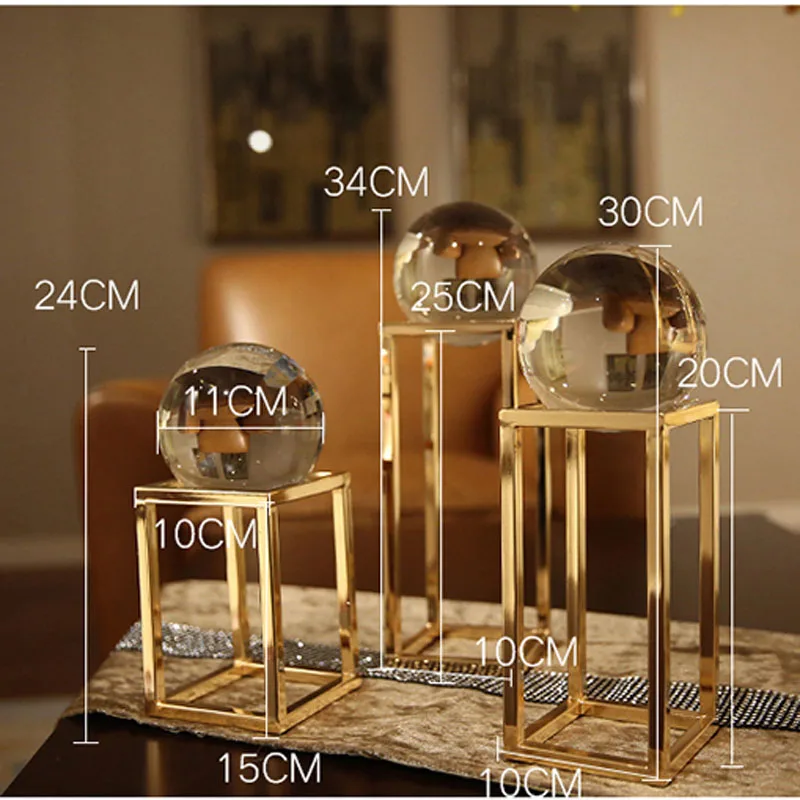 

Modern Creative Metal Crystal Ball Statue Home Decor Crafts Room Decoration Objects Office Study Crystal Ball Figurines Gifts