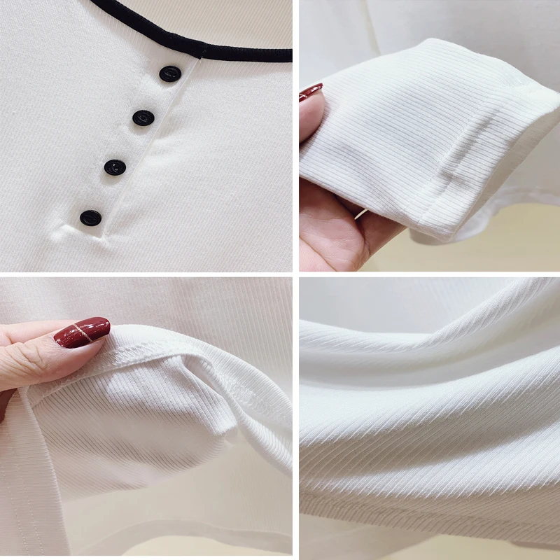 

LJSXLS Fashion O-Neck Cotton T Shirt Women Black Korean Long Sleeve Tee Shirt Womens 2021 Spring Autumn Casual Crop Top Female