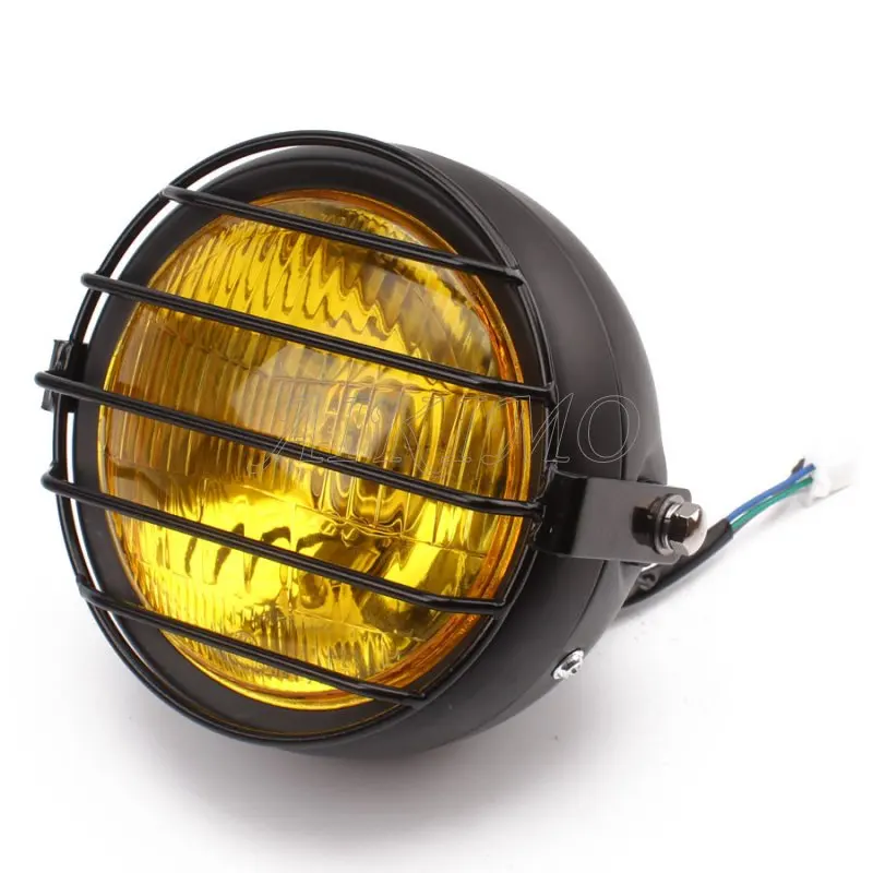 Мотоциклетная металлическая передняя фара в стиле ретро 12 В с сияющим желтым