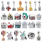 Модный замок дом башня ветряная мельница мост веселый Go круглый кулон подходит для оригинальных браслетов Pandora с подвесками DIY Ювелирные изделия пользовательские подарки