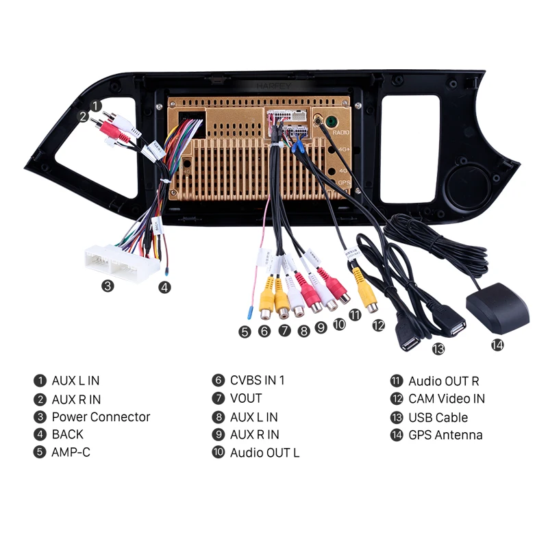 Автомобильный мультимедийный плеер Harfey Android 9 0 GPS для 2011 2012 2013 2014 KIA PICANTO Morning HD 1024*600