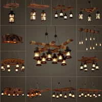 retro chandelier wood lamp glass lampshade bar industrial style loft solid restaurant coffee shop e27 iron chain chandelier