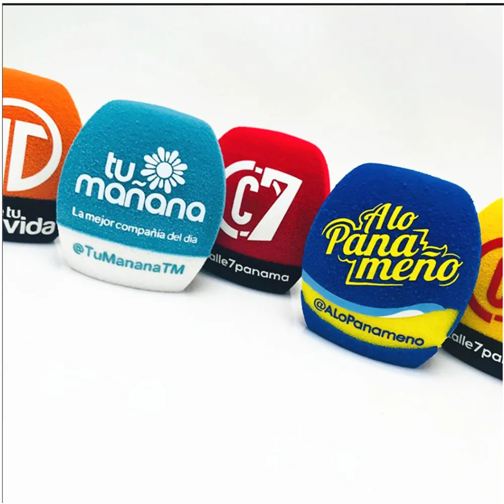 Flocking Mic Sponge Printing Covers Customized Microphone Windshield Logo Foam Windscreen For TV Stations Reporters Interview