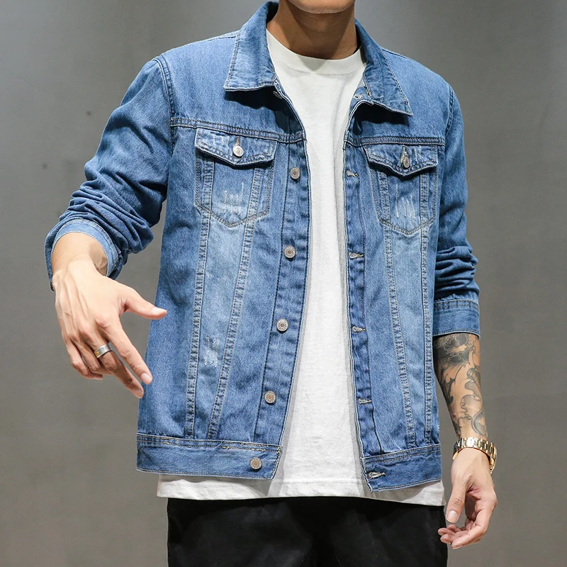 

Новинка 2019, модная джинсовая куртка хорошего размера, свободная парная куртка с лацканами