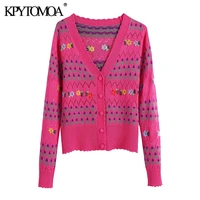 kpytomoa women 2021 fashion floral embroidery knitted cardigan sweater vintage v neck long sleeve female outerwear chic tops
