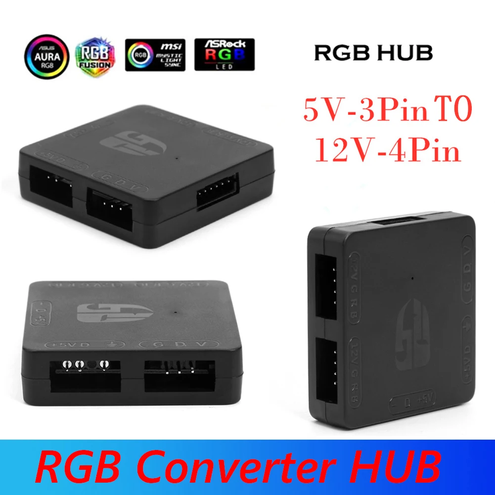 

RGB Converter 5V to 12V RGB Transfer Hub 3Pin to 4Pin ARGB Light Chassis Fan Adapter