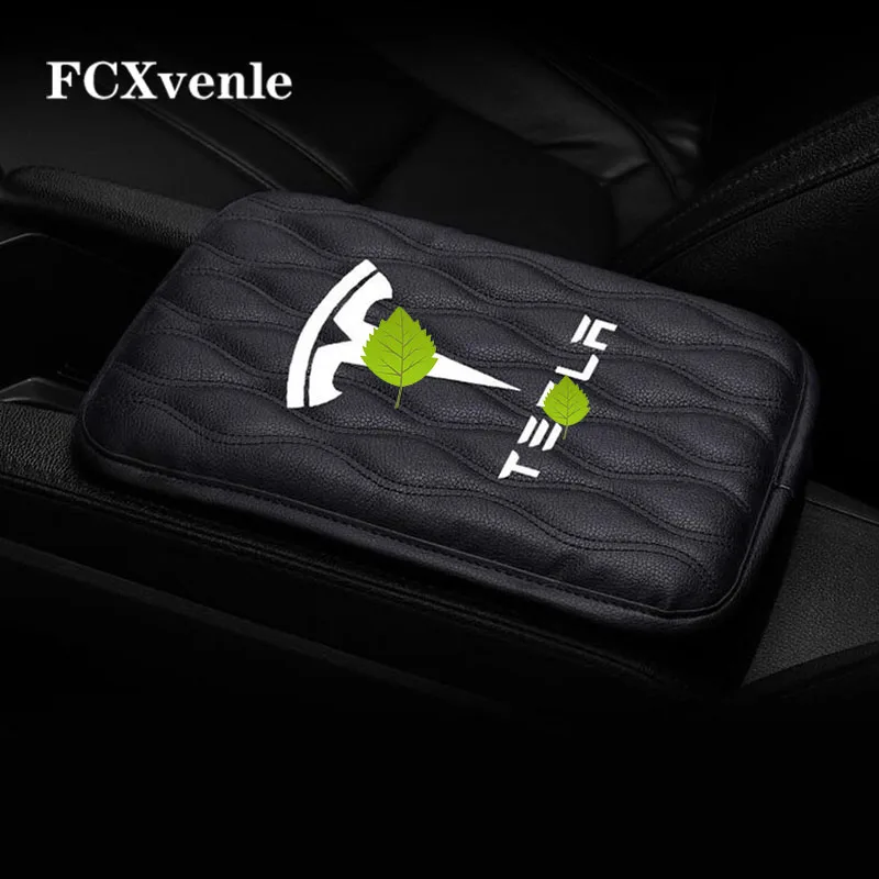 

FCXvenle Leather Car Center Console Arm Rest Lid Central Armrest Pad Armrest Cover Latch for Tesla Model 3 Model S Model X