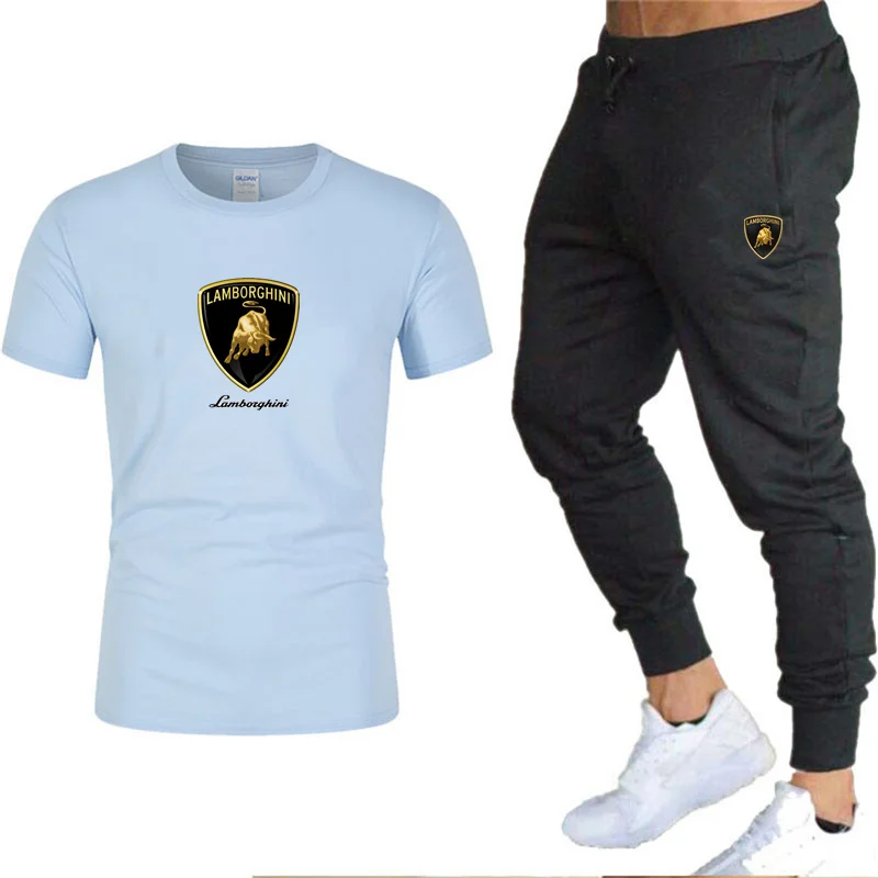 

2021 fashion brand sportswear men's suit cotton T-shirt pants two-piece summer casual sportswear running fitness track suit