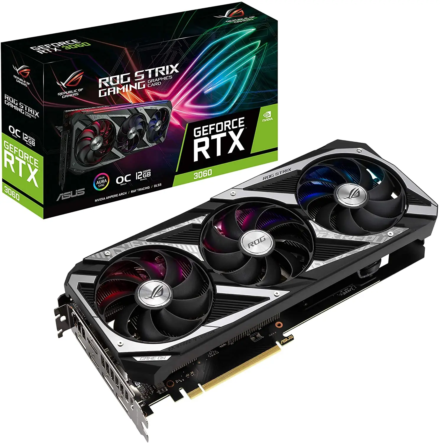 Видеокарта Asus Geforce ROG-STRIX-RTX3060-O12G-GAMING 12 Гб Gddr6 192 бит Oc 2 xhdmı 3xdp Rgb детали компьютера