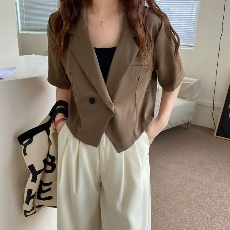 

New Suits Female Vintage Summer Notched Collar Plaid Women Blazer Breasted Jacket Casual Pockets Womens Suits Coat Blazers Suits