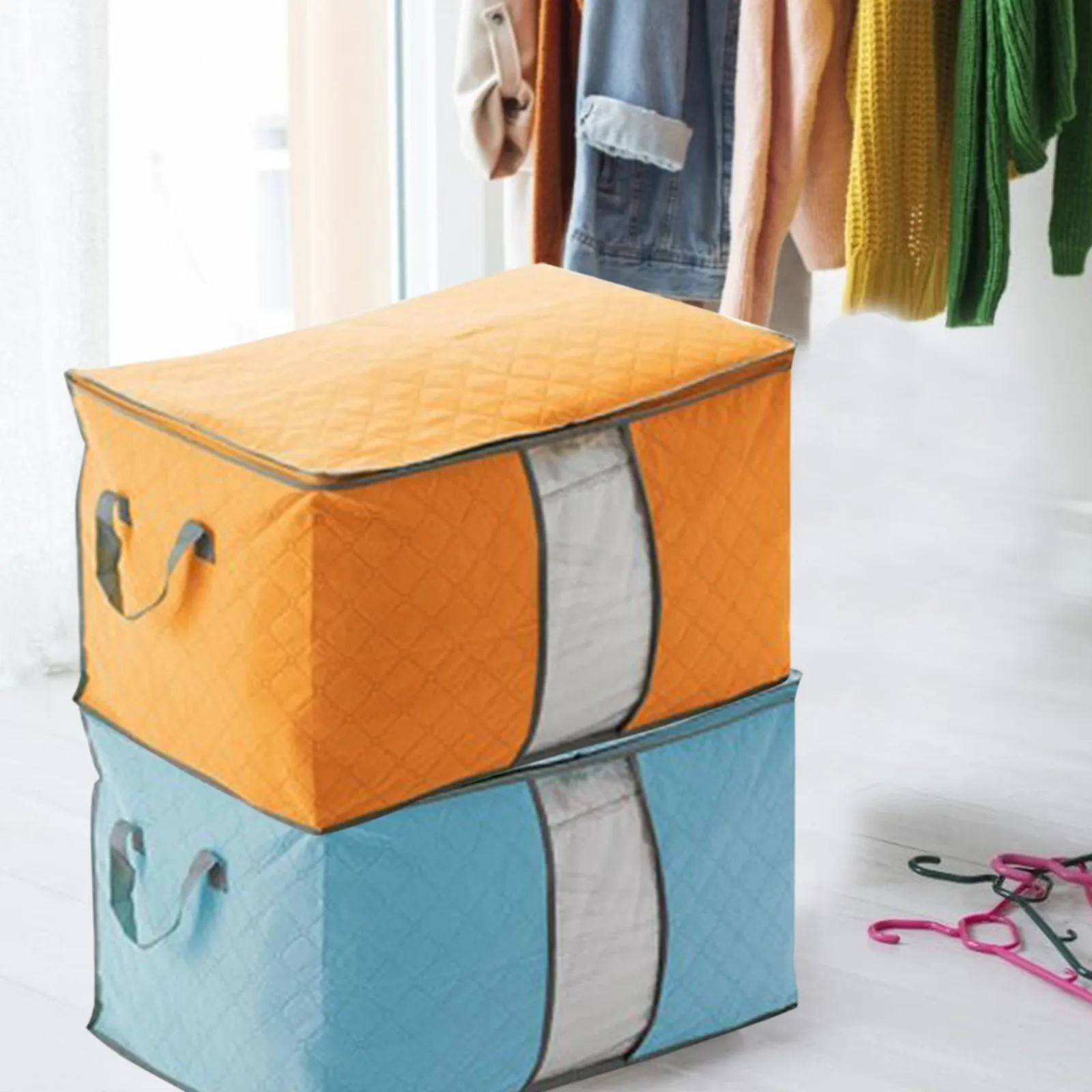 Clothes Storage Bags Foldable Organizer Container With Strengthened Handles And Clear Window Quilt Cloth Bins | Дом и сад