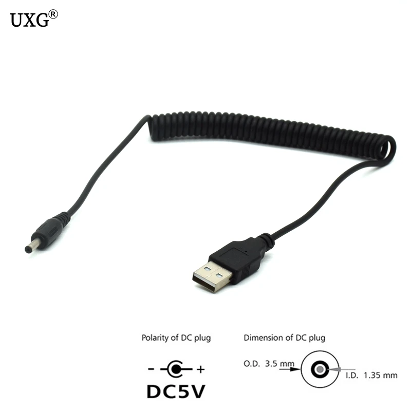 90 Угол PC USB папа к 5 В DC 3 мм x 1 35 баррель разъем Телескопический пружинный Кабель