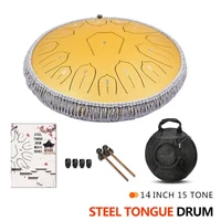 14 inch 15 tone steel tongue drum tune c percussion hand pan drum with padded drum bag mallets musical instrument for children