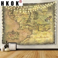hkok retro map tapestry wall hanging fabric mural background cloth wall rugs towel beach fabric blanket dorm living home decor