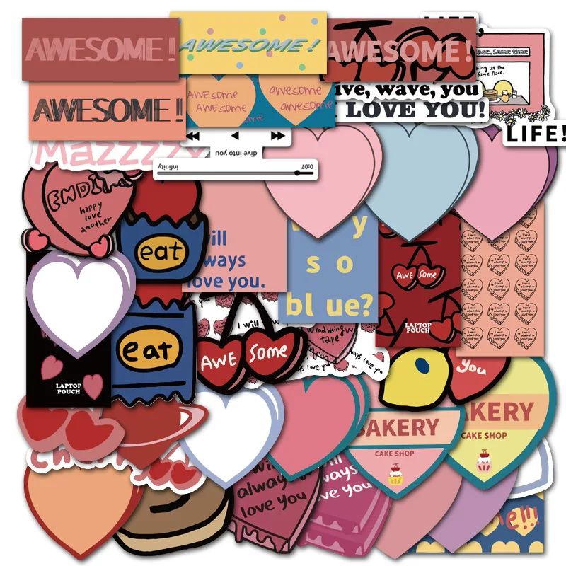 

44PCs Geometric Letter Progress Bar Pink Love Suitcase Mobile Phone Laptop Sticker Graffiti Decoration Wholesale Home Decoration