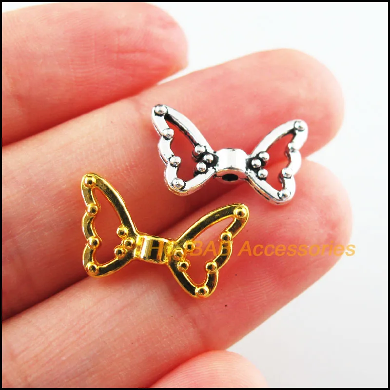 

30Pcs Retro Tibetan Silver Tone Gold Color Animal Wings Spacer Beads Charms 11x18mm