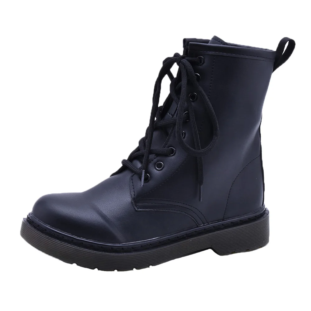 Matte Black Модные ботинки; женская зеркальная матовая обувь; зимние ботинки; Женская Повседневная весенняя обувь на шнуровке; Botas Mujer; коллекция года; кожаные ботильоны; D25 - Цвет: Matte Black