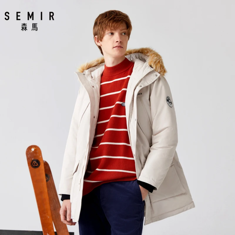 Парка SEMIR Мужская зимняя длинная хлопковая парка с меховым воротником и капюшоном непродуваемая теплая