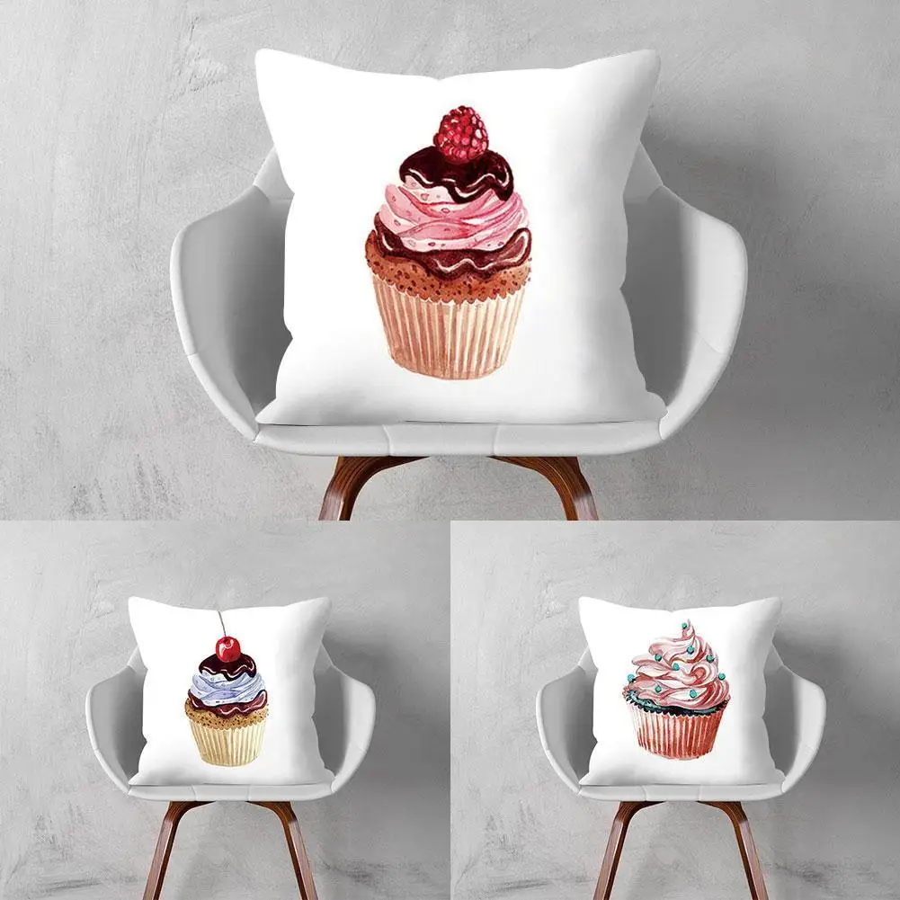 

Cake Dessert Pattern Decorative Polyester Cushion Cover Cupcake Print Sofa Throw Pillowcase Bedroom Home Decoration Pillowcover