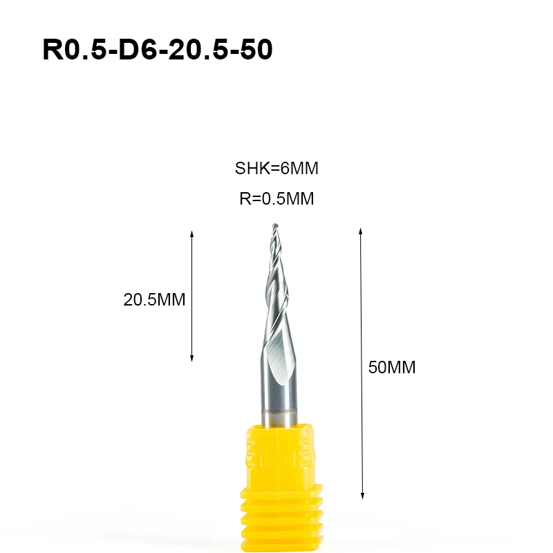 5 шт. R0.25 R0.75 R1 * D6 * 20,5 * 50L * 2F твердосплавные конические концевые фрезы Фрезы с ЧПУ конусные фрезы для дерева и металла от AliExpress RU&CIS NEW