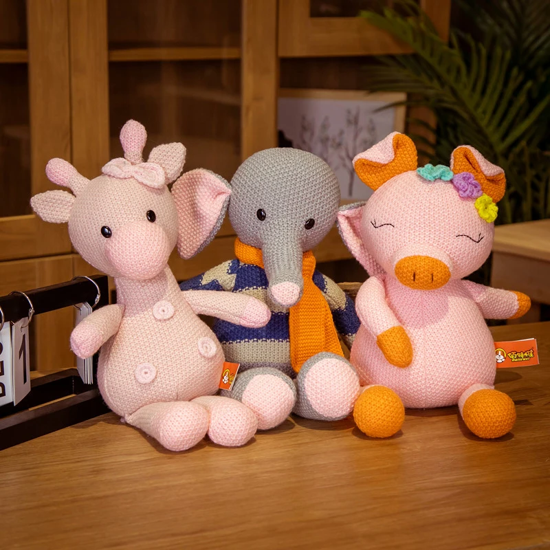 

1pc 35cm Soft Knitted Elephant Pig Giraffe Rabbit Teddy bear Plush Toys Stuffed Cotton Animal Pillow Baby Sleeping Appease Gift