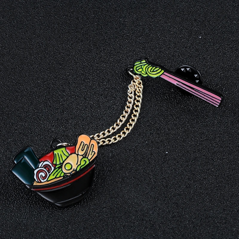 Брошь в виде японской еды эмалированная булавка форме чаши золотая цепочка на