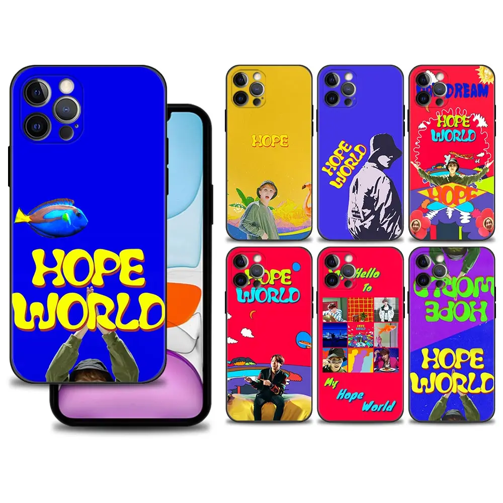 

Case For iphone 12 11 pro max 12 mini xs max XR X 8 7 6S 6 Plus SE Black TPU Shell Fundas Capa Cover Hope World