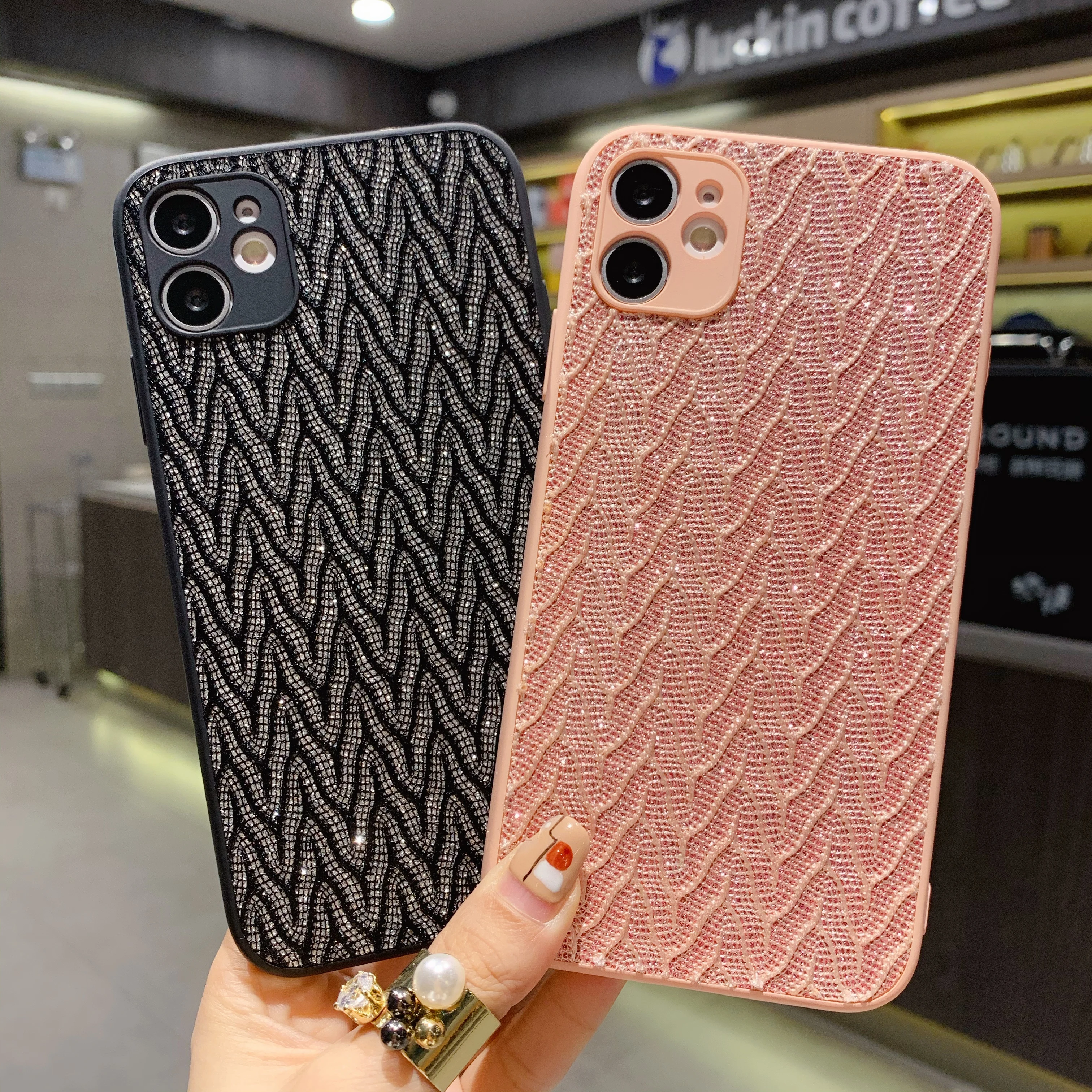 

Rhombic Wave Glitter Fabric Soft TPU Anti-Knock Phone Cases For Iphone 11Pro Max X XR XS MAX 7 8plus SE Cover Case Liquid Border