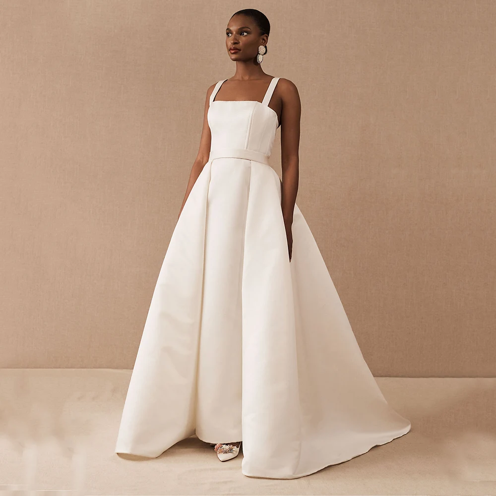 

Simple Strapless Wedding Dress A Line Spaghetti Straps suknia ślubna Zipper Back Gorset Jersey White Bridal Gown