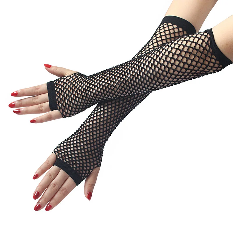 

SHUANGR Women Gloves Hollow Out Holes Sexy Punk Goth Ladies Disco Dance Costume Fingerless Mesh Fishnet Gloves