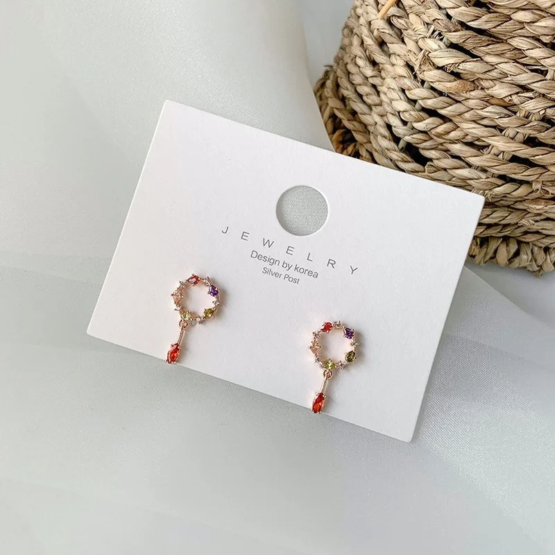 

2021 New Korean Fashion Sweet Cute Small Circle Colorful Crystal Earring Zircon Stud Earrings For Women Girls Jewelry Gifts