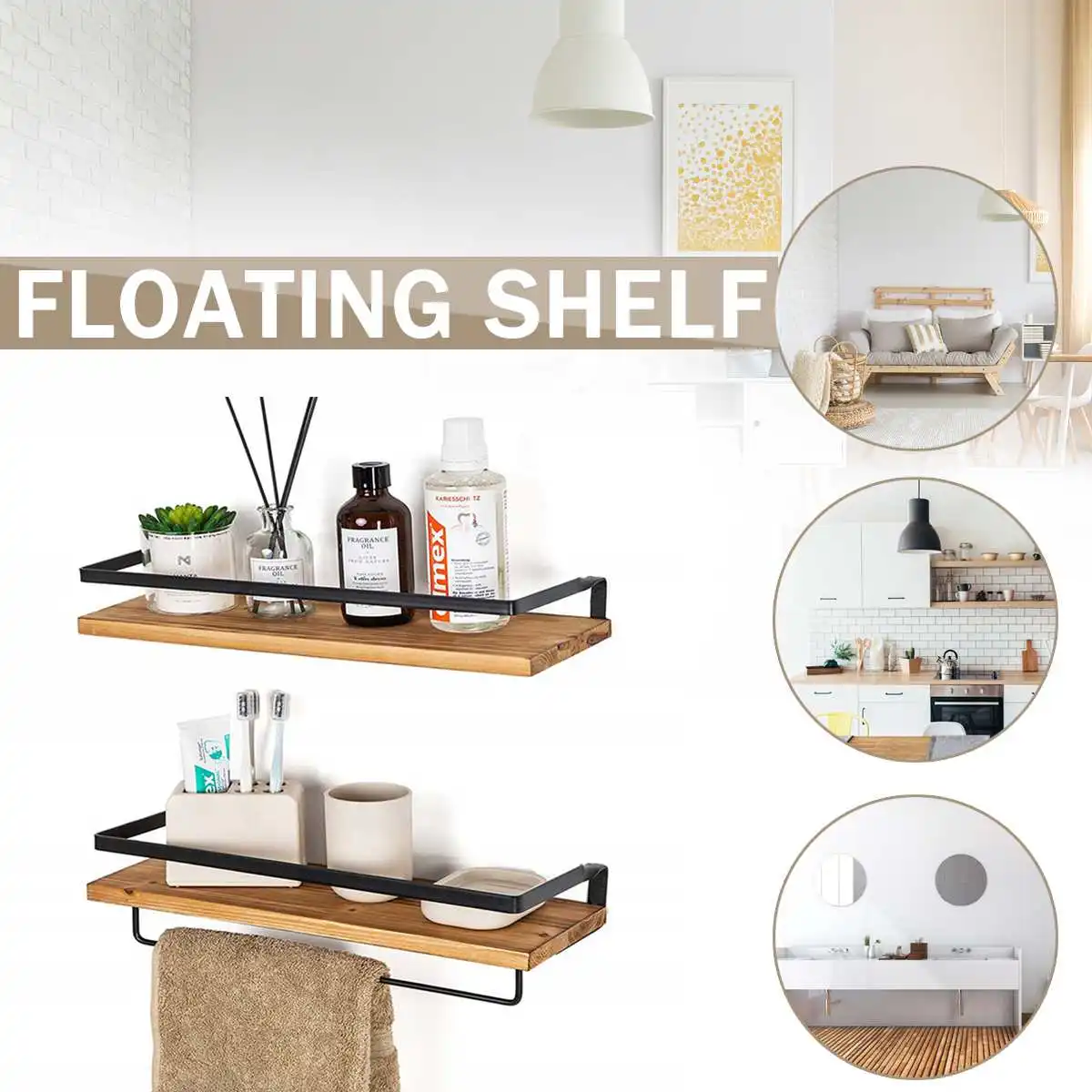 

2PCS Wall Shelf Wood Floating Shelf Wall Decoration Multifunction Storage Holder Wall Shelf Rack Decorative For Kitchen/ Bedroom