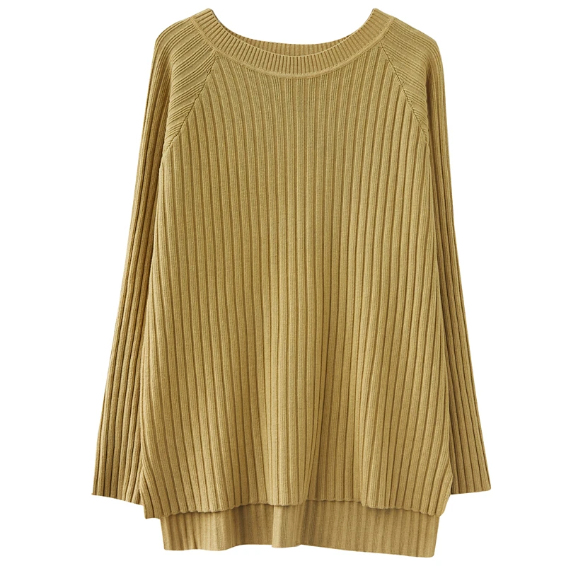 

Women Spring Fall Fashion o-Neck Split Pullover Sweater Office Lady Korean Style Solid Color Loose Casual Bottoming Knitwear Top