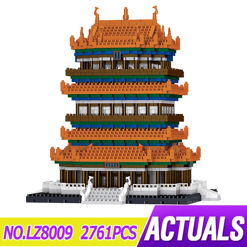 

LEZI LZ8009 Miniature Diamond Small Particles Chinese Guanque Tower Modular Building Blocks Bricks Children's Toy Gift