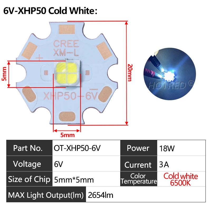 

10 шт. LED-диоды HotRed XHP50/XHP50.2 холодного/нейтрального белого цвета