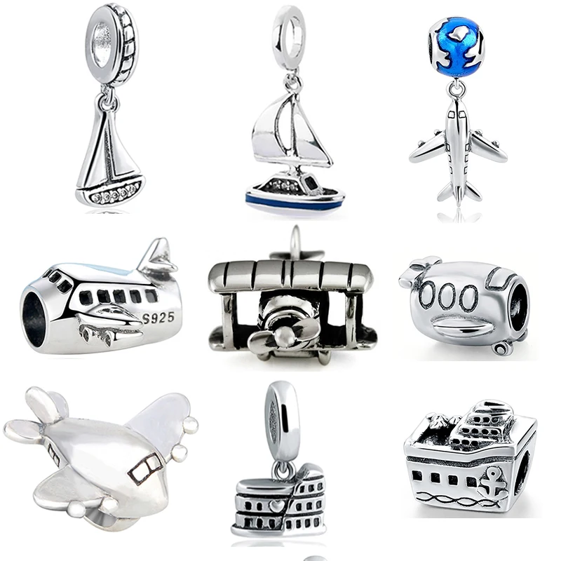 Aliexpress DIY дизайн браслет маленькая лодка и самолет 925 серебряные бусины pandora Fit Аутентичные браслет кулон ювелирные изделия инструмент