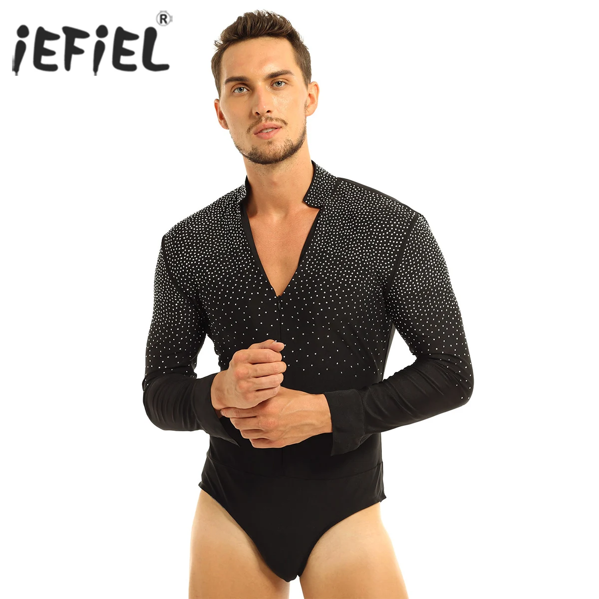 Мужские рубашки с блестящими стразами костюмы со стоячим воротником для бальных