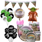 Украшения для темативечерние НКИ Disney Baby Yoda, одноразовая посуда из Звездных войн, воздушные шары, баннер на день рождения, топпер для торта, товары для детского душа